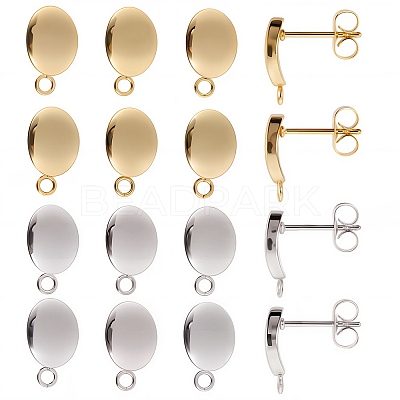 40Pcs 2 Color 201 Stainless Steel Oval Stud Earring Findings STAS-SC0005-29-1