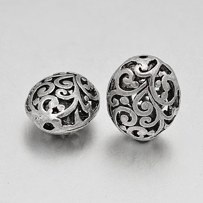 Tibetan Style Oval Alloy Filigree Hollow Beads PALLOY-J564-05AS-1