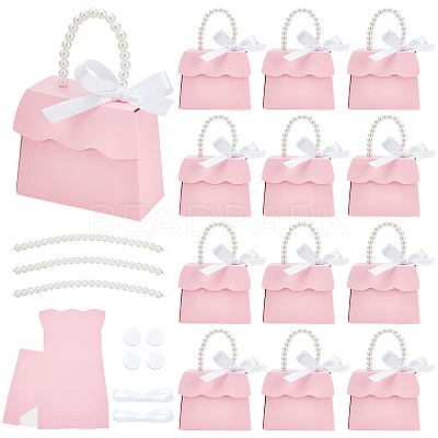 Trapezoid Paper Gift Box with Plastic Imitation Pearl Handles CON-WH0092-65B-1