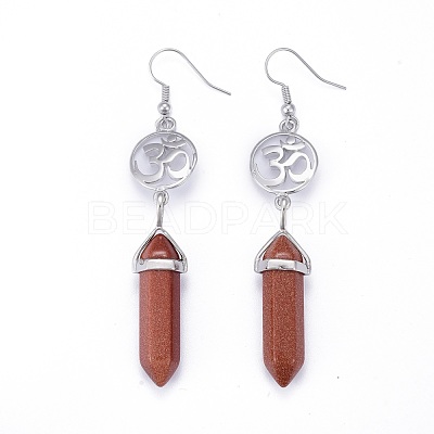 Pointed Bullet Natural & Synthetic Mixed Gemstone Dangle Earrings EJEW-K084-D-1