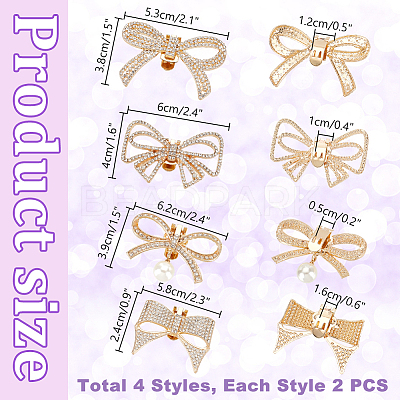 8Pcs 4 Styles Bowknot Alloy Rhinestone Shoe Decorations AJEW-PH0011-73-1