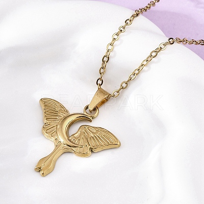 Moon Moth 304 Stainless Steel Pendant Necklaces NJEW-M096-22G-1
