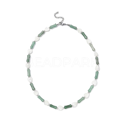 Natural Shell Heart & Green Aventurine Bamboo Beaded Necklace NJEW-TA00123-1
