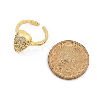 Rack Plating Brass Micro Pave Clear Cubic Zirconia Open Cuff Finger Rings for Women RJEW-M028-101G-1