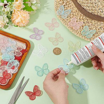 48Pcs 8 Colors Butterfly Shape Cloth Embroidery Applqiues PATC-FG0002-16-1