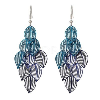 430 Stainless Steel Leaf Dangle Earrings EJEW-A137-08P-04-1