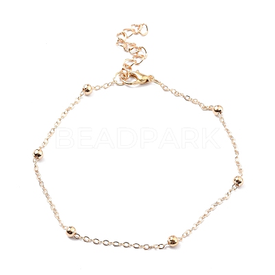 4Pcs 4 Style Boho Alloy Chain Anklets Set with Resin Pearl Beaded and Flat Round Charm SJEW-D009-03KCG-1