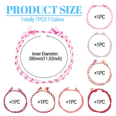 7Pcs 7 Colors Bohemian Cotton Cord Braided Bracelets BJEW-TA0001-29-1