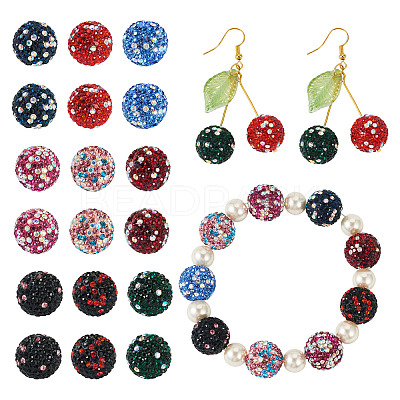 18Pcs 9 Colors Handmade Polymer Clay Pave Rhinestone Beads RB-TA0001-30-1