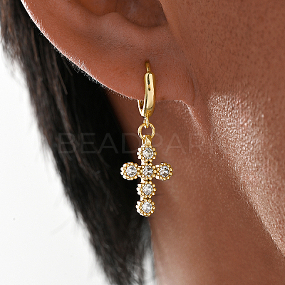 Brass Cross Hoop Earrings FE5671-1