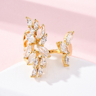 Brass Micro Pave Clear Cubic Zirconia Cuff Rings for Women RJEW-U047-25G-1
