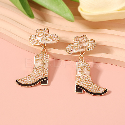 Cowboy Hat with Boot Alloy Enamel Dangle Stud Earrings FS-WG1DB7D-05-1