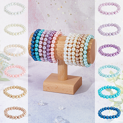 12Pcs 12 Colors Glass Pearl Stretch Bracelets Set BJEW-FH00001-1