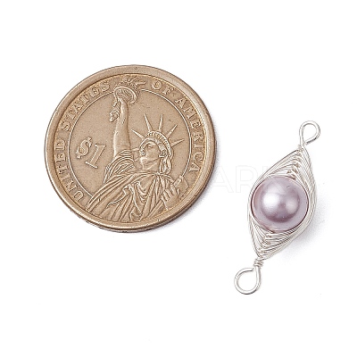 Copper Wire Wrapped Shell Pearl Connector Charms PALLOY-JF03114-1