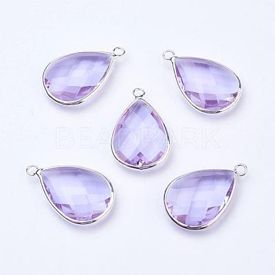 Silver Color Plated Brass Glass Teardrop Pendants GLAA-M006-A-14S-1