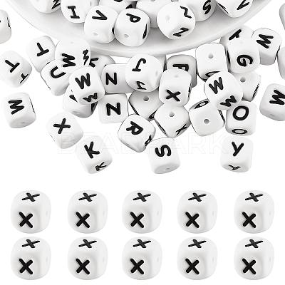 20Pcs White Cube Letter Silicone Beads 12x12x12mm Square Dice Alphabet Beads with 2mm Hole Spacer Loose Letter Beads for Bracelet Necklace Jewelry Making JX432X-1