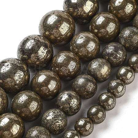 Natural Pyrite Beads Strands G-S265-03-8mm-1