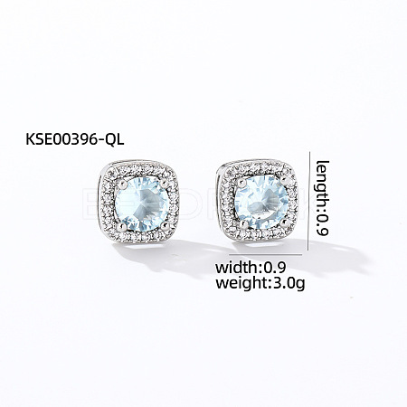Elegant Zircon Square Stud Earrings for Women TY1635-10-1