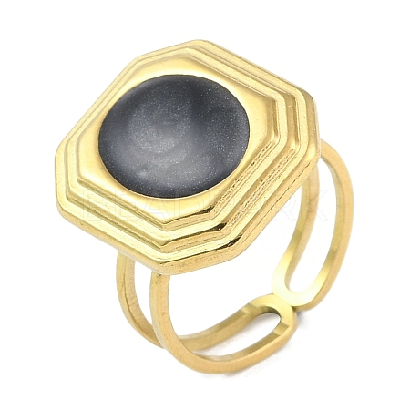 Ion Plating(IP) 304 Stainless Steel Enamel Octagon Cuff Finger Rings RJEW-L107-069G-02-1