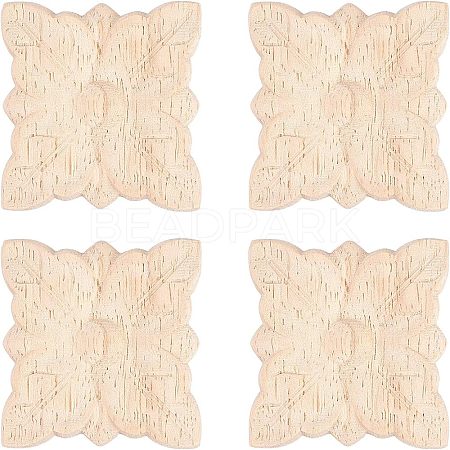 Natural Solid Wood Carved Onlay Applique Craft WOOD-FH0001-35-1