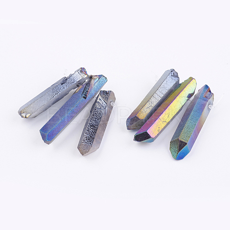 Electroplated Natural Quartz Crystal Graduated Beads Strands G-P315-A02-1