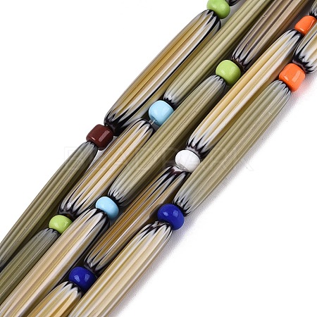 Handmade Millefiori Glass Lampwork Strip Beads Strands LA-N047-01E-1