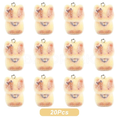 Cat Shape Flocky Opaque Resin Pendants RESI-YWC0002-04A-1