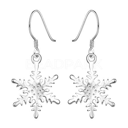 Snowflake Brass Dangle Earrings EJEW-BB12001-1