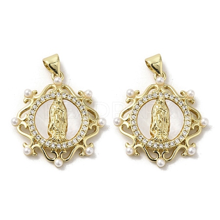 Brass Pave Shell Pendants KK-I708-16A-G-1