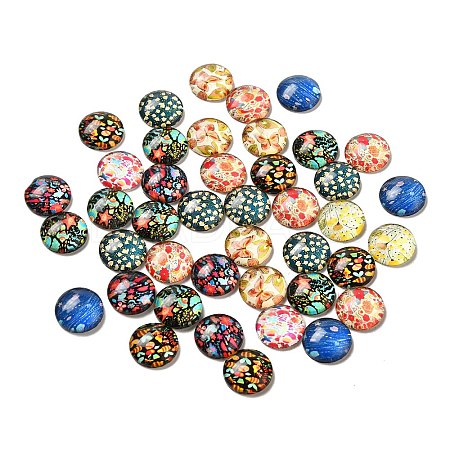 Flatback Half Round Insect and Plants Pattern Glass Dome Cabochons GGLA-R026-14mm-16-1