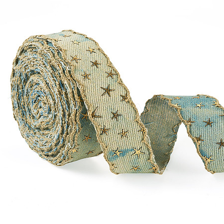 5 Yards Polyester 3D Star Gold Stamping Ribbon OCOR-TAC0023-14A-1