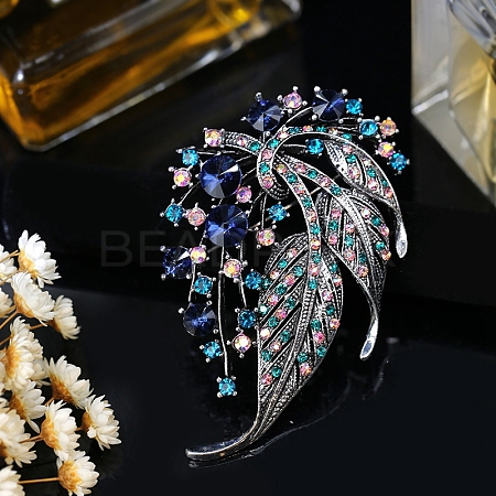 Hollow Leaf Alloy Rhinestone Brooch PW-WGF959B-02-1
