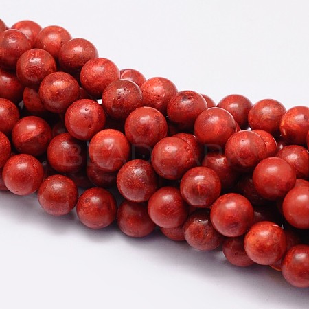 Synthetic Grass Coral Round Beads Strands X-CORA-E029-6mm-01-1