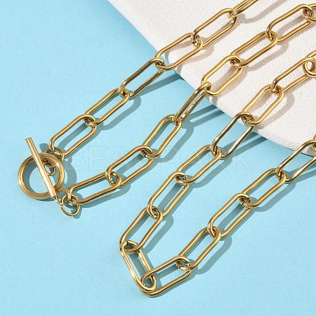 304 Stainless Steel Paperclip Chains Necklaces NJEW-Z102-02G-1