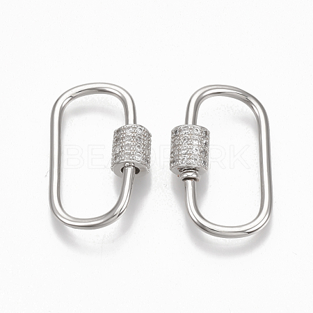 Brass Micro Pave Clear Cubic Zirconia Screw Carabiner Lock Charms ZIRC-T010-10P-1