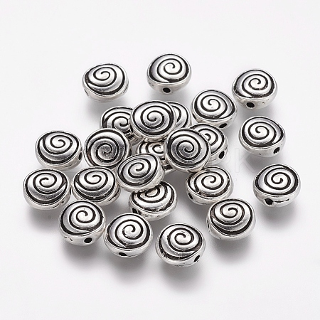 Tibetan Style Alloy Flat Round Carved Vortex Beads TIBEB-5437-AS-FF-1