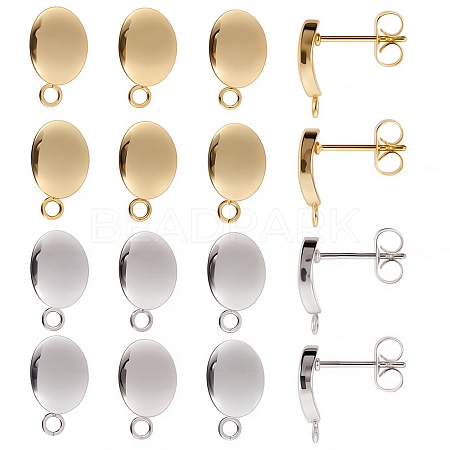 40Pcs 2 Color 201 Stainless Steel Oval Stud Earring Findings STAS-SC0005-29-1