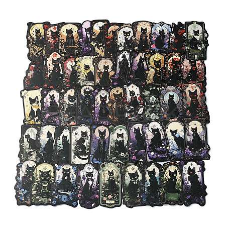 50Pcs Black Cat Shape PVC Waterproof Stickers AJEW-M223-05-1