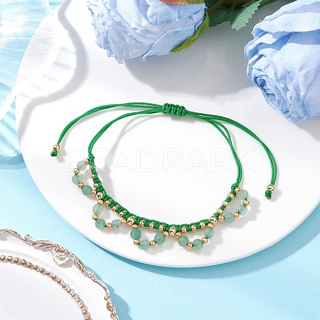 Flower Glass Seed Beads & Natural Green Aventurine Beaded Bracelets BJEW-MZ00222-01-1