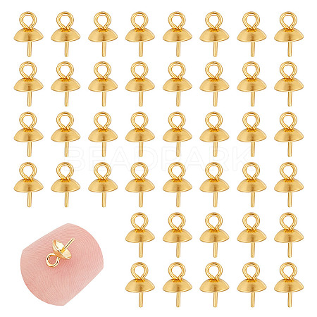 Unicraftale 60Pcs PVD Vacuum Plating 304 Stainless Steel Cup Pearl Peg Bails Pin Pendants STAS-UN0053-59-1