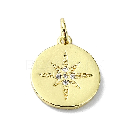 Star Theme Brass Micro Pave Clear Cubic Zirconia Pendants KK-H475-52G-05-1