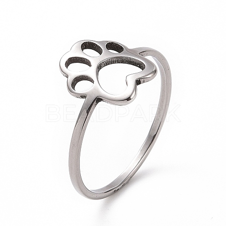 Non-Tarnish 201 Stainless Steel Paw Print Finger Ring RJEW-J051-25P-1