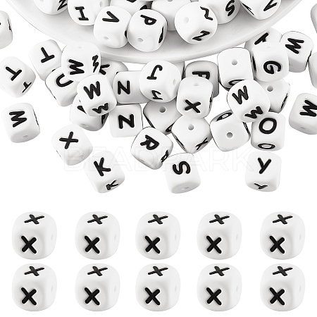 20Pcs White Cube Letter Silicone Beads 12x12x12mm Square Dice Alphabet Beads with 2mm Hole Spacer Loose Letter Beads for Bracelet Necklace Jewelry Making JX432X-1