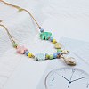 Ceramics Starfish Fish & Resin Shell Shape Pendant Adjustable Cotton Cord Necklaces for Women NJEW-Z100-01B-G-1