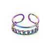 Rainbow Color 304 Stainless Steel Curb Chain Shape Cuff Ring RJEW-N038-038M-1