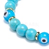 Synthetic Turquoise & Lampwork Evil Eye Round Beaded Stretch Bracelet BJEW-JB08713-02-5