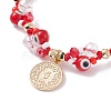 4Pcs 4 Color Round Evil Eye Braided Bead Bracelets Set with Coin Charm BJEW-TA00062-7