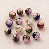 Flower Picture Printed Glass Round Beads GLAA-J088-12mm-A-1