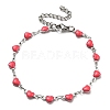 Stainless Steel Color 304 Stainless Steel Heart Link Chain Bracelet with Enamel BJEW-E088-01P-2