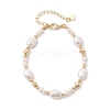 Natural Cultured Freshwater Pearl & Brass Beaded Bracelets for Women BJEW-JB13366-2